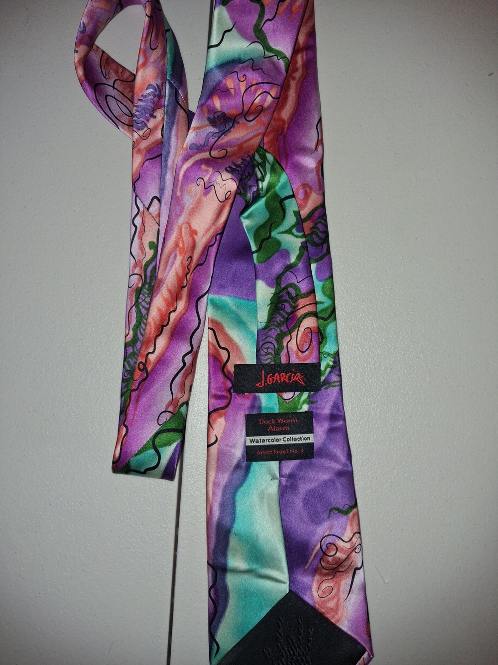 J. Garcia Purple Green Pink Watercolor Print Tie